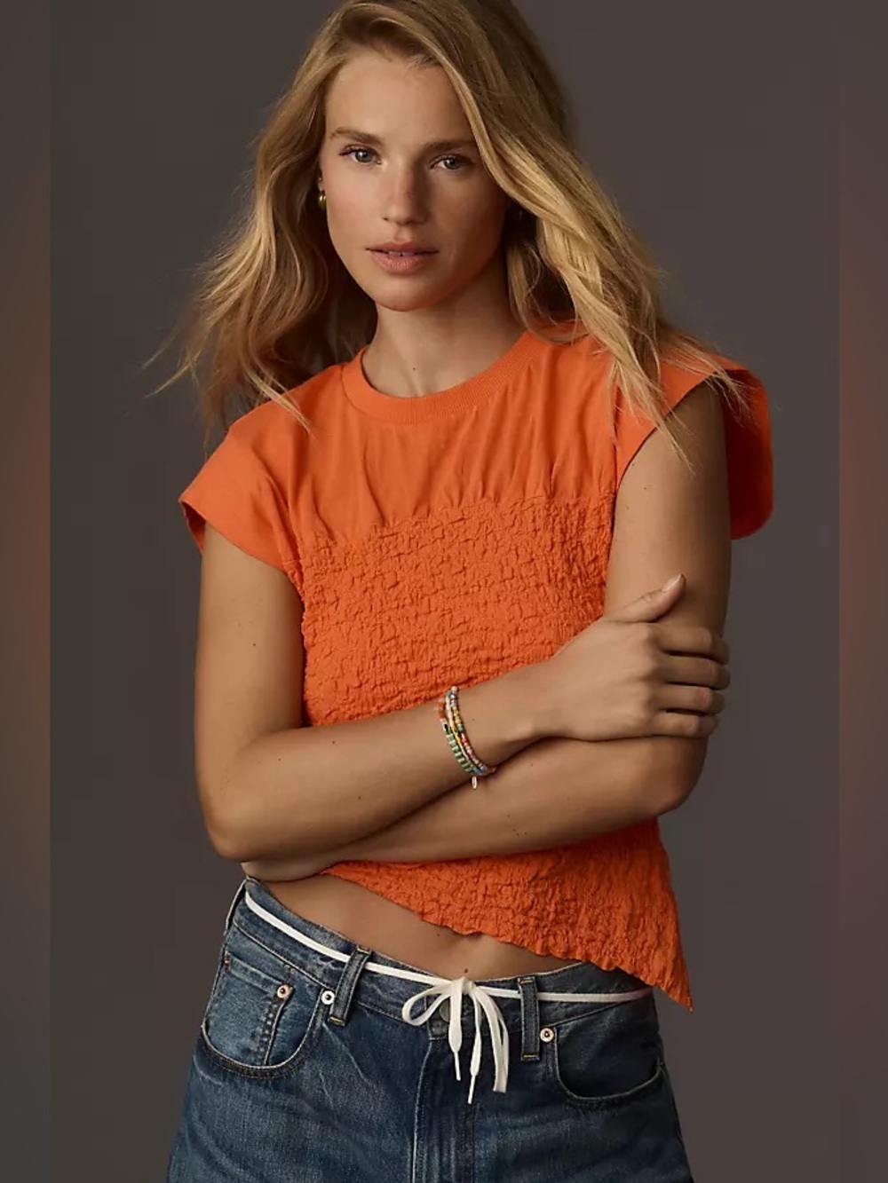 Anthropologie Maeve Ruched Crinkle Cotton Orange Top XS